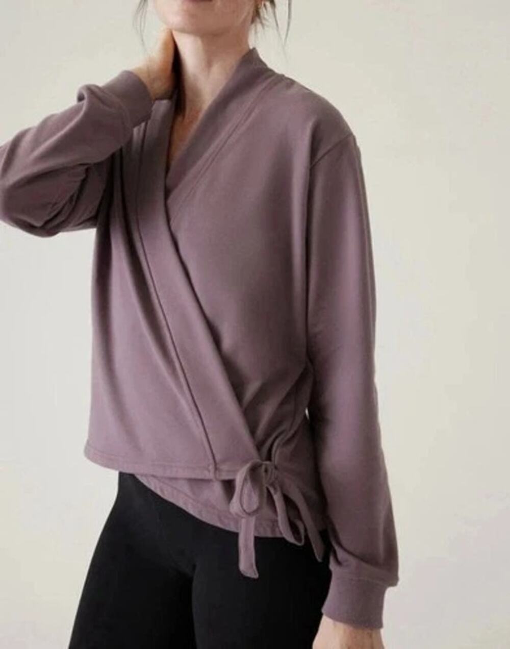 Athleta Women's MEDIUM Retroterry Wrap Sweatshirt Damask Mauve